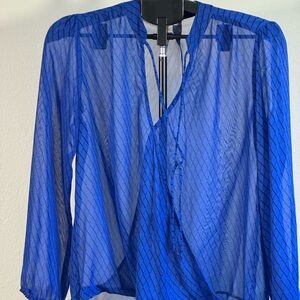 Allison Joy Royal Blue Sheer Wrap Blouse